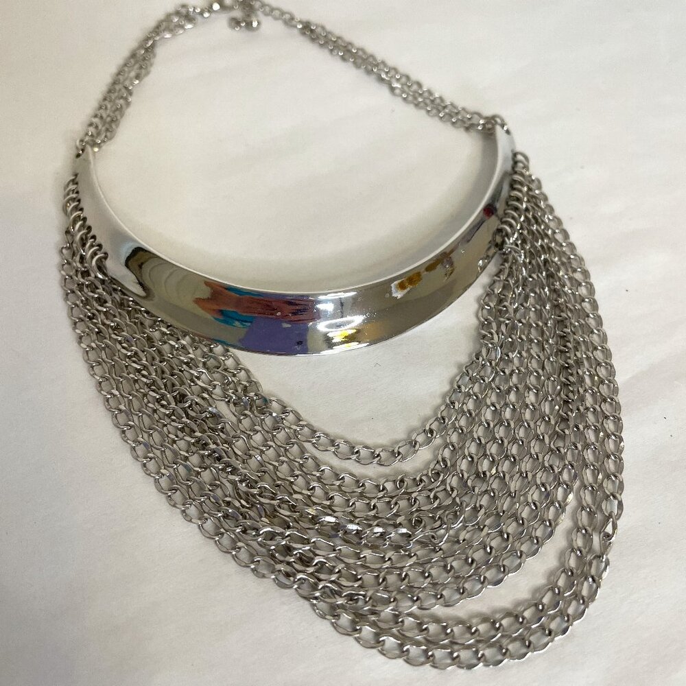 1980s Silver-Tone Choker & Chains Necklace